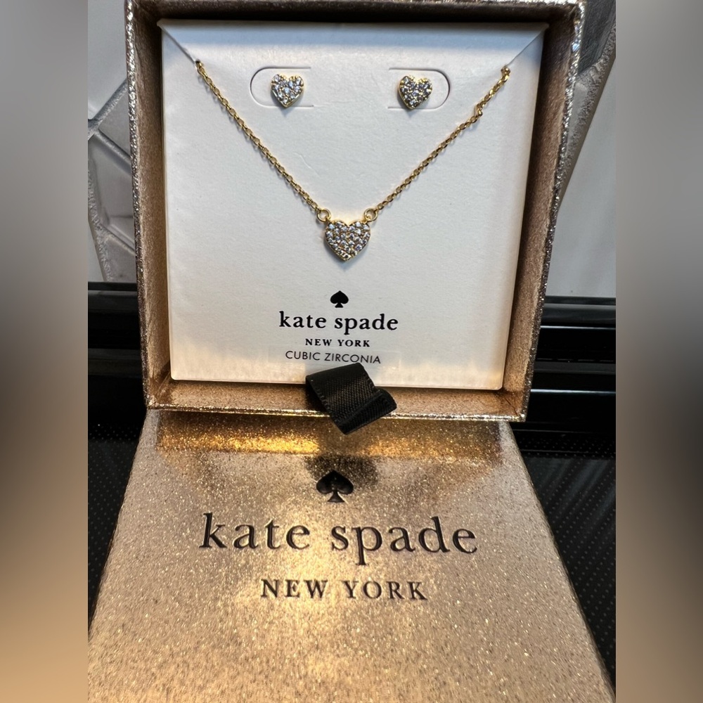 Kate Spade Yours Truly Pave Heart Mini Pendant Necklace and Stud Set